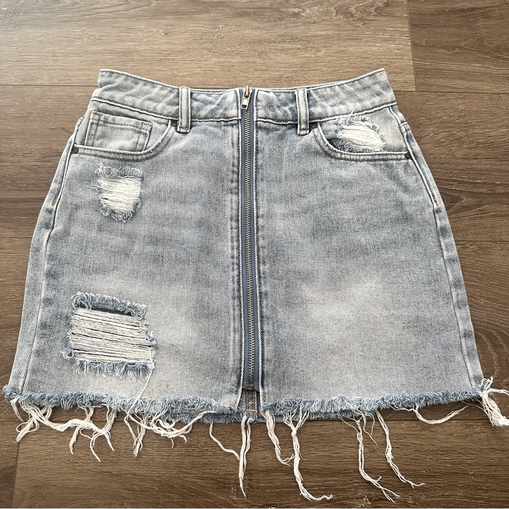 Pacsun Denim Skirt Full Zipper Distressed